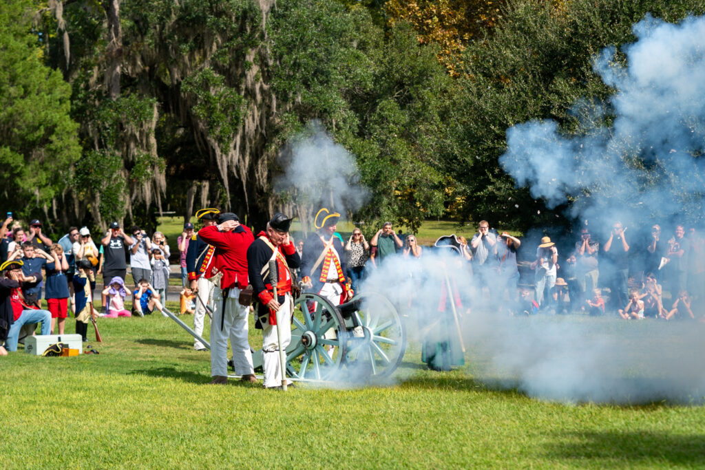 Cannons firing during re-enactment