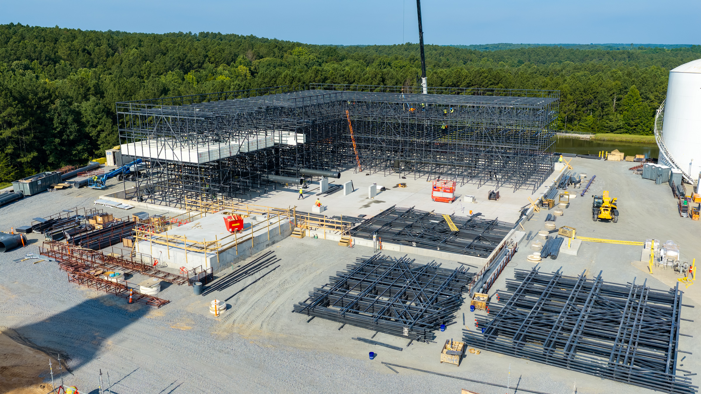 aerial view as construction of cooling tower at Rainey Generating Station