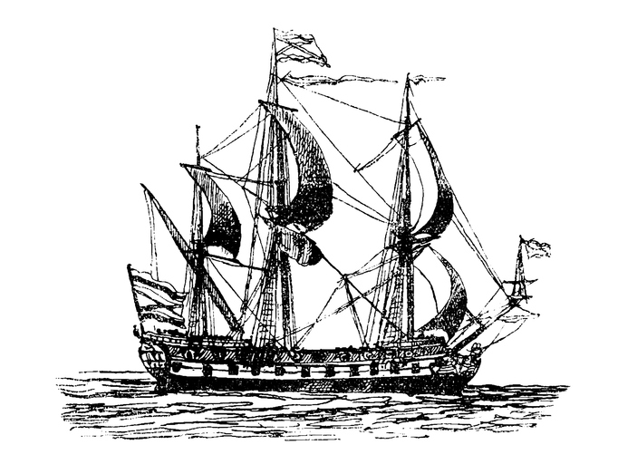 ink drawing of ship on water